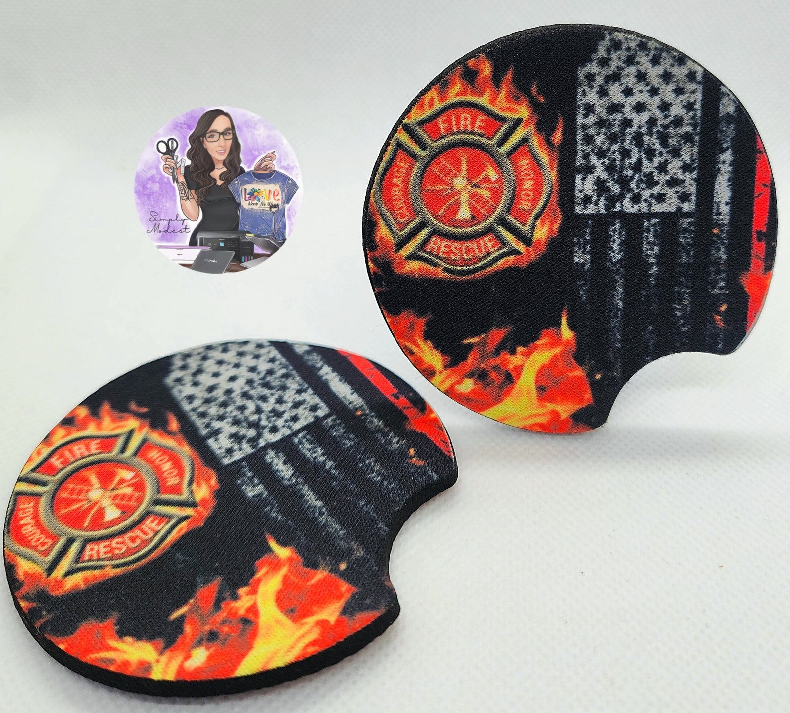 Firefighter Car Coaster Set, Neoprene Car Coasters, Firefighter Gifts ...