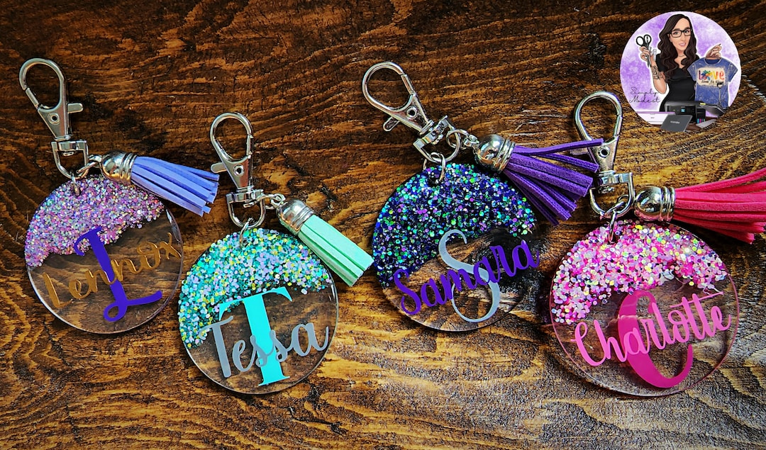 Customizable Round Epoxy Resin Name, Initial Keychain, Backpack Tag Etsy