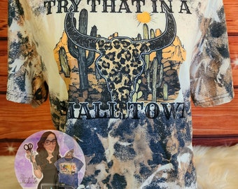 Small Town Country Tshirt, Country Music Shirt, Cowhide Shirt, Custom Bleached Tee, Cowhide Bleached Tee, Nashville Tshirt, Small Town Tee