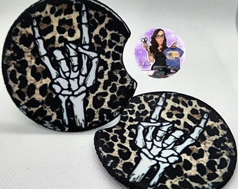 Skeleton Hand Car Coaster Set, Skellie Coaster, Car Accessories, Punk Rock Car Coaster Set, Skeleton Gift, Neoprene Coaster, Handmade Set