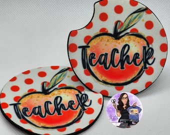 Teacher Car Coaster Set, Gift For Teachers, Neoprene Car Coasters, Custom Car Coasters, Apple Car Coaster, Gift For Her, Gift For Him
