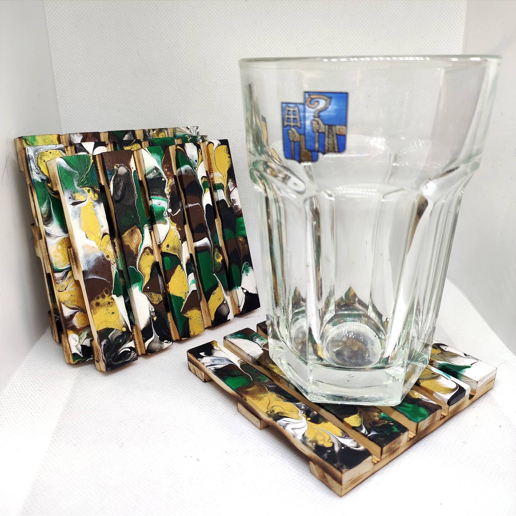 Sous-Verre Mini-Palette Abstrait - Acrylique Pouring Set de 4