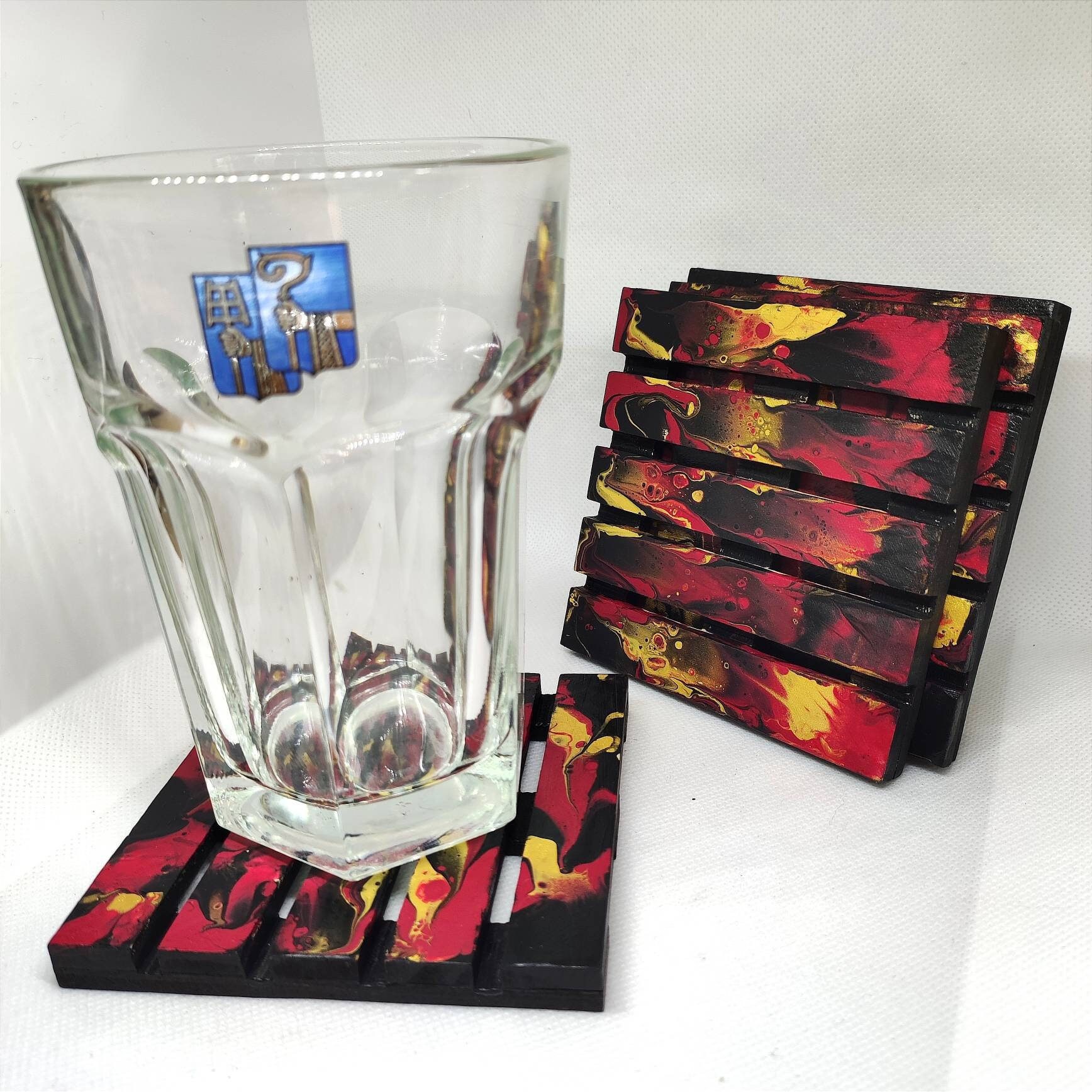 Sous-Verre Mini-Palette Abstrait - Acrylique Pouring Set de 4