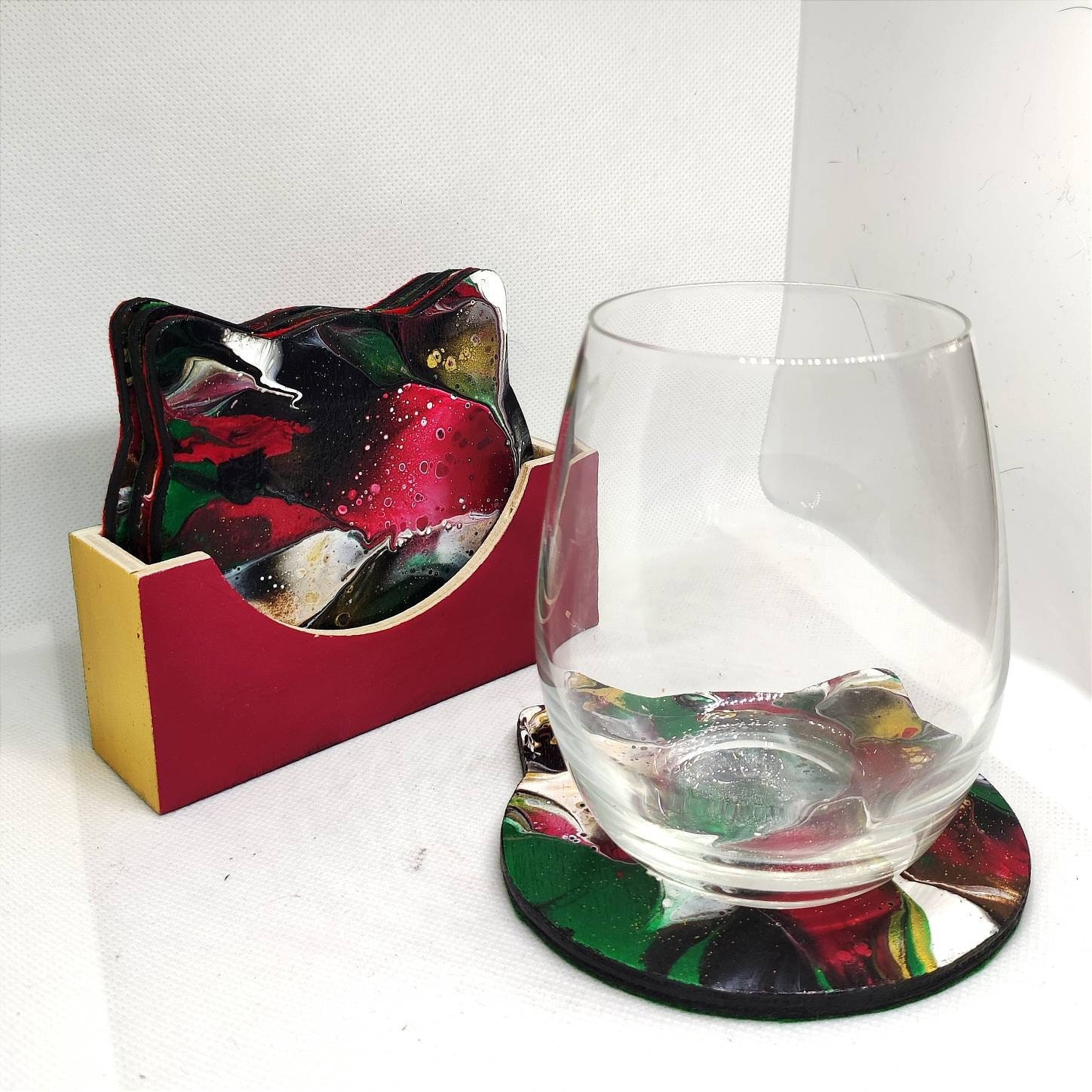 Boîte de 4 Sous-Verre Chat Abstrait - Acrylique Pouring