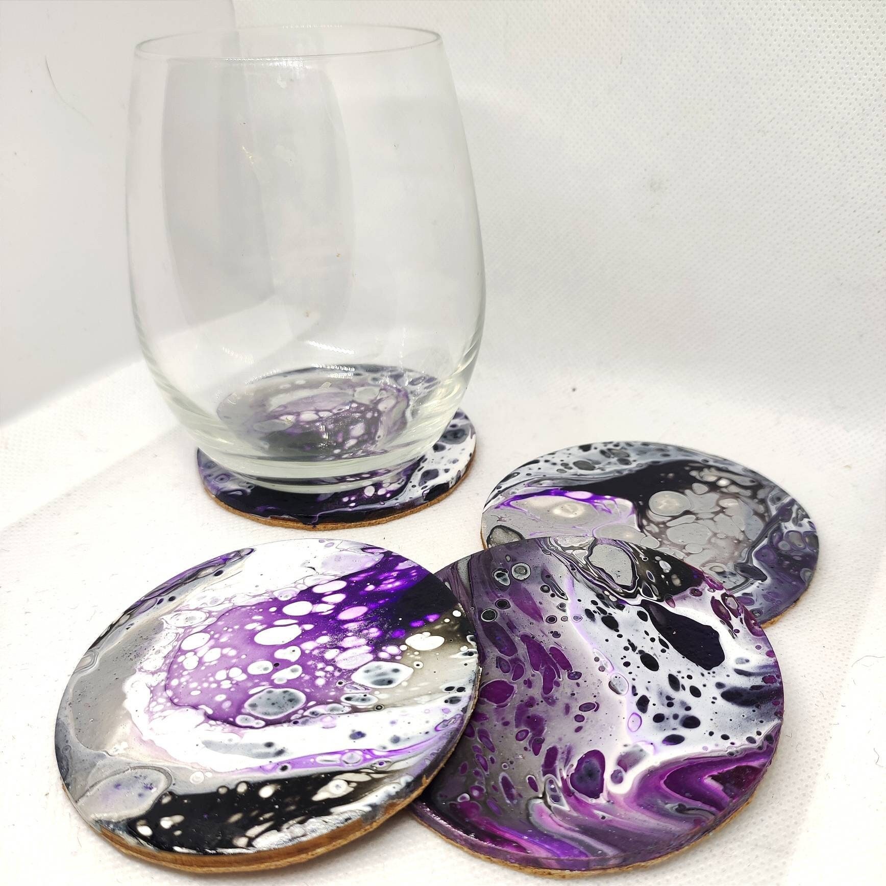 Sous-Verre Abstrait - Acrylique Pouring Set de 4