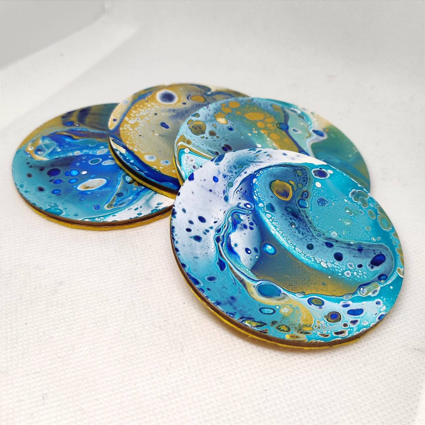 Sous-Verre Abstrait - Acrylique Pouring Set de 4