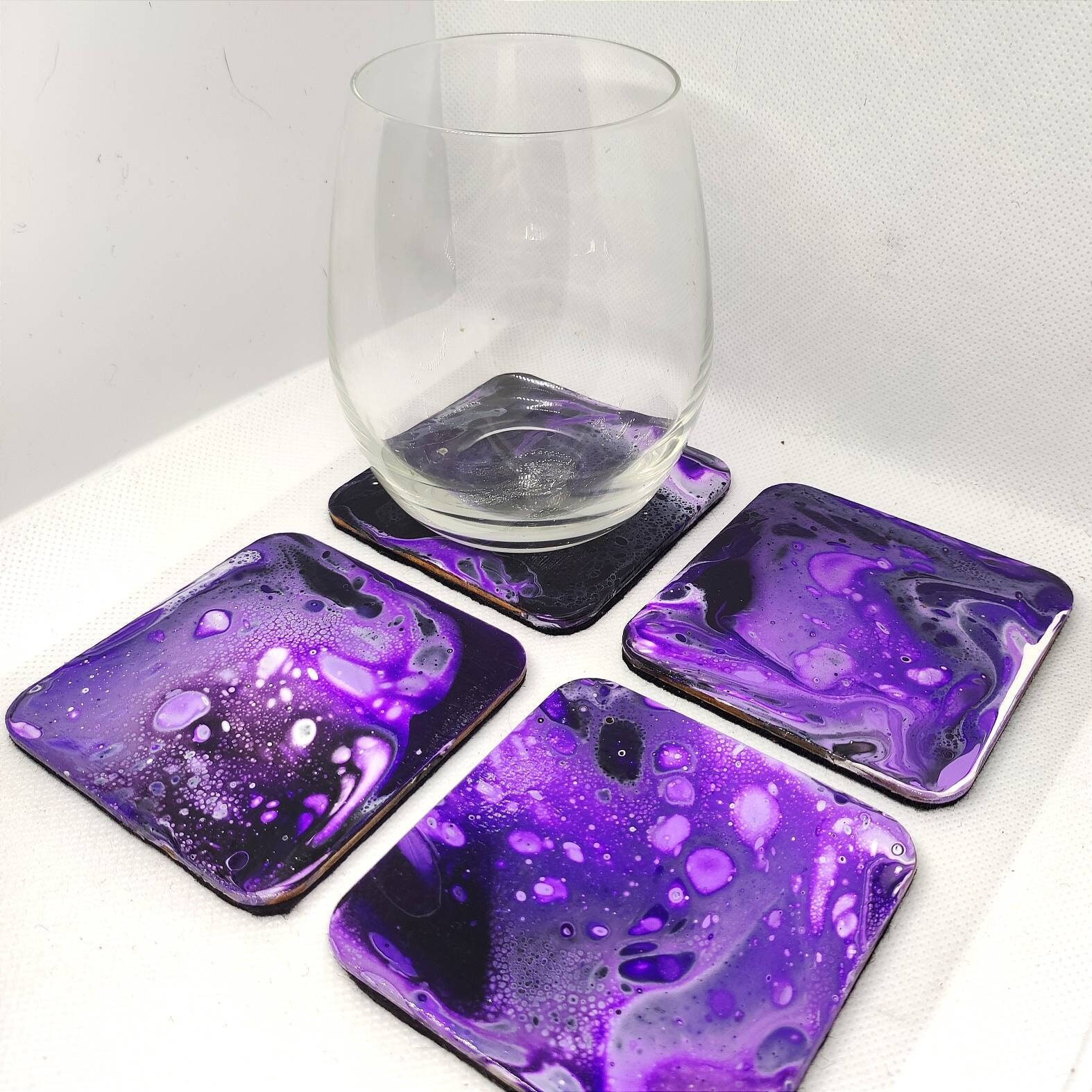 Sous-Verre Abstrait - Acrylique Pouring Set de 4