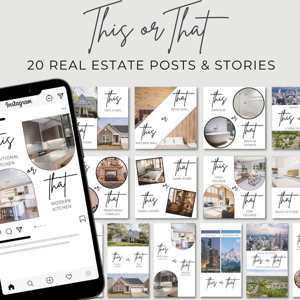 This or That Real Estate Social Media Posts + Stories / Canva Templates Engagement / Would you rather / Realtor Instagram Facebook Marketing
