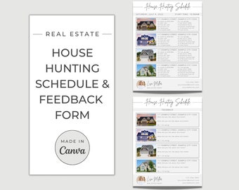 House Hunting Schedule and Feedback Sheet / Real Estate Home Tour Flyer / Home Showing / Canva Template / Realtor Branding Marketing