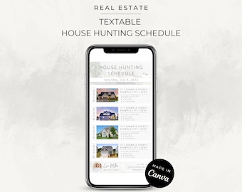 Textable House Hunting Schedule / Mobile Home Showing Timetable for Realtors (Real Estate Canva Template)