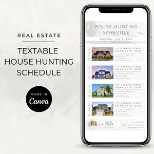 Textable House Hunting Schedule / Home Showing Schedule / Real Estate Canva Template for Mobile Phone / Realtor / Digital / Text Message