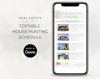 Textable House Hunting Schedule / Home Showing Schedule / Real Estate Canva Template for Mobile Phone / Realtor / Digital / Text Message
