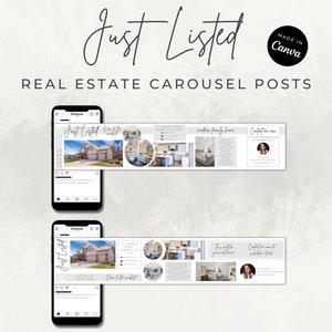 Just Listed Seamless Carousel Instagram Posts For Real Estate Listings / Canva Templates for Realtors, Agents / Social Media New Listing