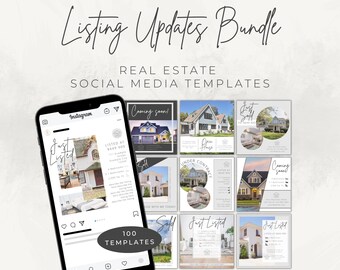 Real Estate Social Media Listing Updates: 100 Posts & Stories for Instagram, Facebook (Canva Templates)