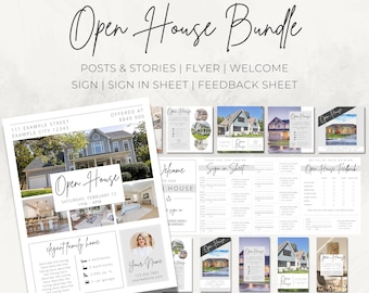Open House Marketing Bundle / Real Estate Canva Templates / Realtor Social Media Instagram Facebook Post Story Video Flyer Welcome Feedback