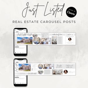 Just Listed Seamless Carousel Instagram Posts For Real Estate Listings / Canva Templates for Realtors, Agents / Social Media New Listing