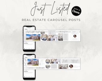 Just Listed Seamless Carousel Instagram Posts For Real Estate Listings / Canva Templates for Realtors, Agents / Social Media New Listing