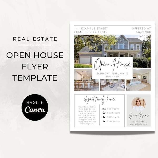 Open House Flyer for Real Estate Agents, Realtors / Editable Canva Open House Template / Real Estate Marketing / Flyer for Listing Selling