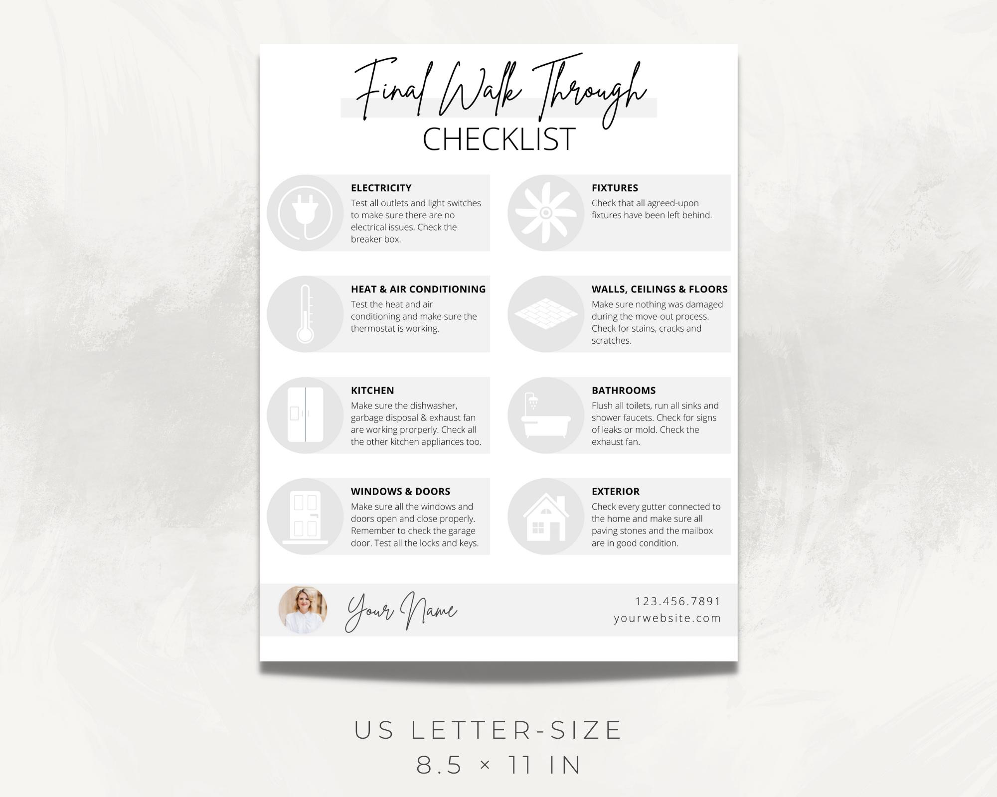 Final Walk Through Checklist for Home Buyers: Realtor Closing Marketing ...
