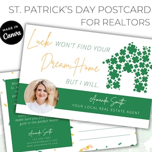 St. Patrick's Day Postcard for Real Estate Agents / Realtor Patricks Post Card / Hello Neighbor / March Marketing / Canva Template / Farming