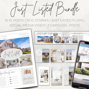 Just Listed Marketing Bundle for Realtors / New Real Estate Listing Canva Templates / Instagram Facebook Post Story / Flyer / Short Video