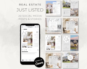 Just Sold Social Media Posts & Stories (Instagram, Facebook) for Realtors: Real Estate Canva Templates