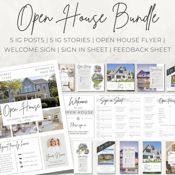 Open House Marketing Bundle / Real Estate Canva Templates / Realtor Social Media Instagram Facebook Posts Stories / Flyer Welcome Feedback