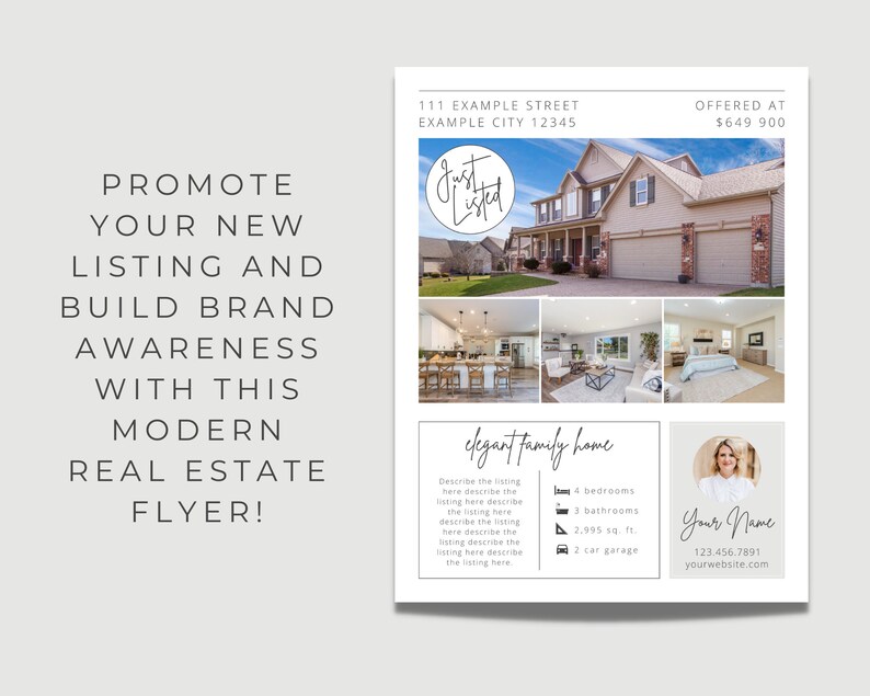 Just Listed Real Estate Flyer Template for Agent Realtor / Etsy