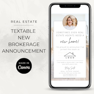 Textable New Brokerage Announcement / Digital Card / Change Broker Announcement for Realtors / Real Estate Marketing / Canva Template