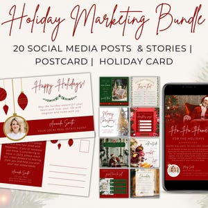 Real Estate Holiday Marketing Bundle / Realtor Canva Templates / December Instagram Posts and Stories / Christmas Postcard / Textable Card