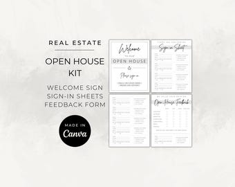 Realtor’s Open House Kit: Sign-In Sheet, Welcome Sign, Feedback Form (Real Estate Canva Template)