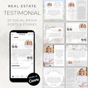 Testimonial Instagram Posts and Stories for Real Estate Agents, Realtor / Canva Templates / Social Media Marketing / Client Review