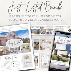 Just Listed Marketing Bundle for Realtors / New Real Estate Listing Canva Templates / Instagram Facebook Post Story / Flyer / Short Video