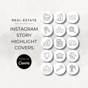 Real Estate Instagram Story Highlight Covers / Minimal Icons for Realtors, Agents / Editable Canva Templates / Illustration / Agent Profile