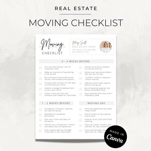 Real Estate Moving Checklist: Realtor Marketing Flyer for New Home Owners (Canva Template)