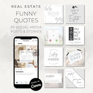 Funny Real Estate Social Media Posts & Stories for Realtors (Canva Templates for Instagram, Facebook)