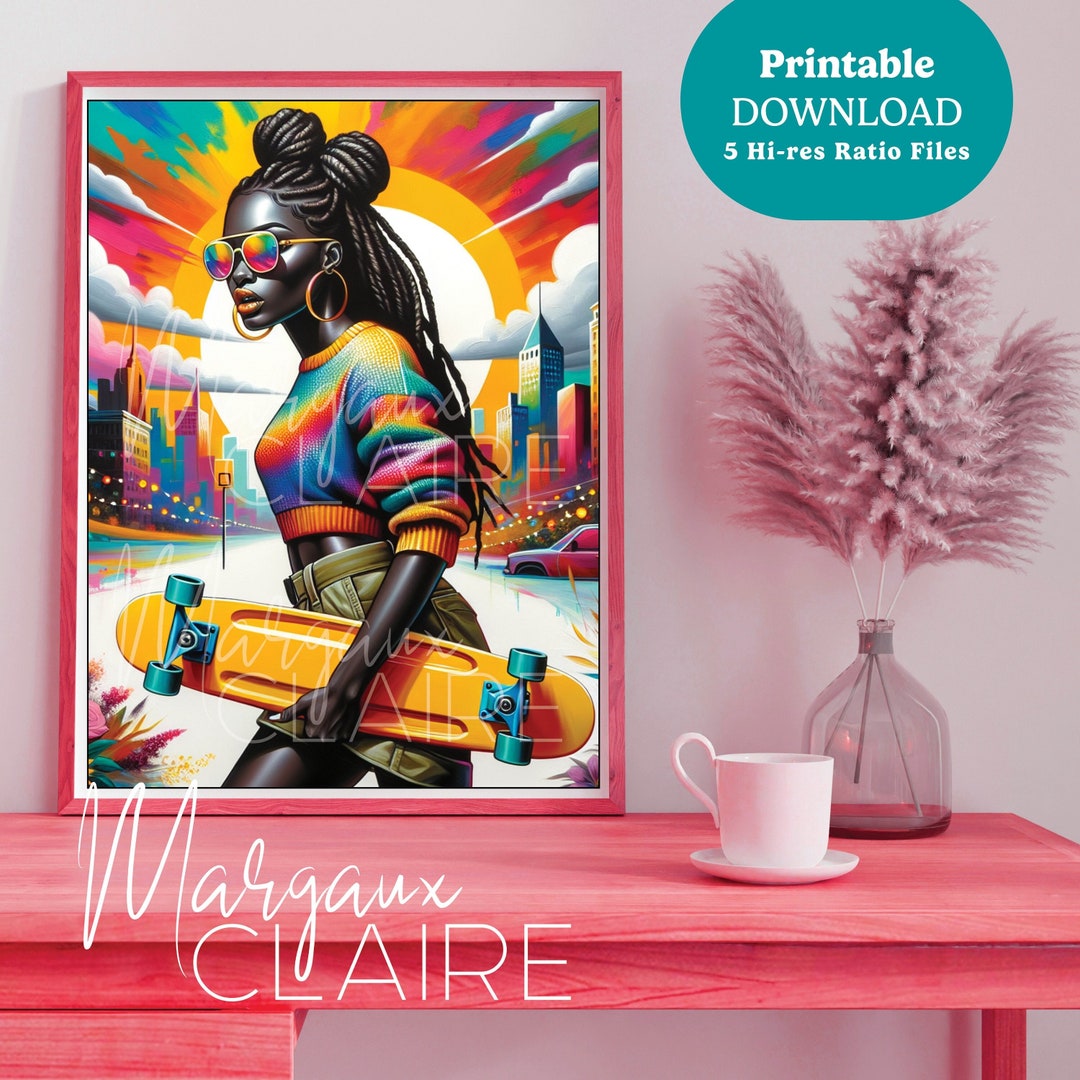 Skater Babes Collection, Safiya, Printable Wall Art, Acrylic Digital ...