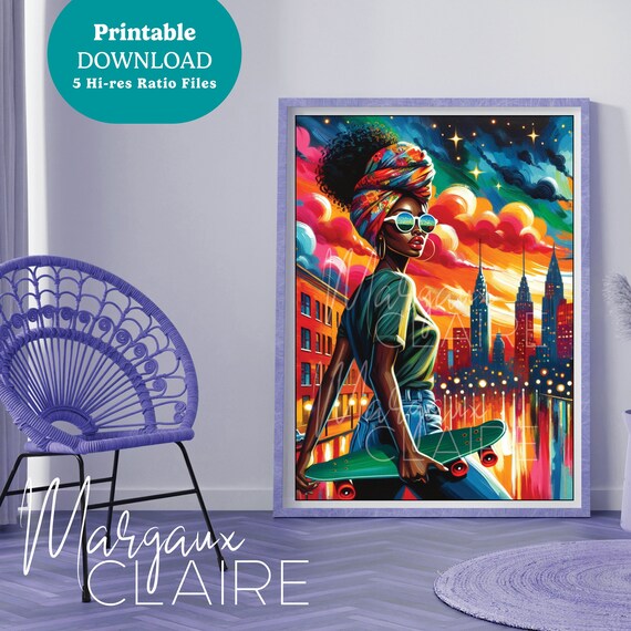 Skater Babes Collection, Raven, Printable Wall Art, Acrylic