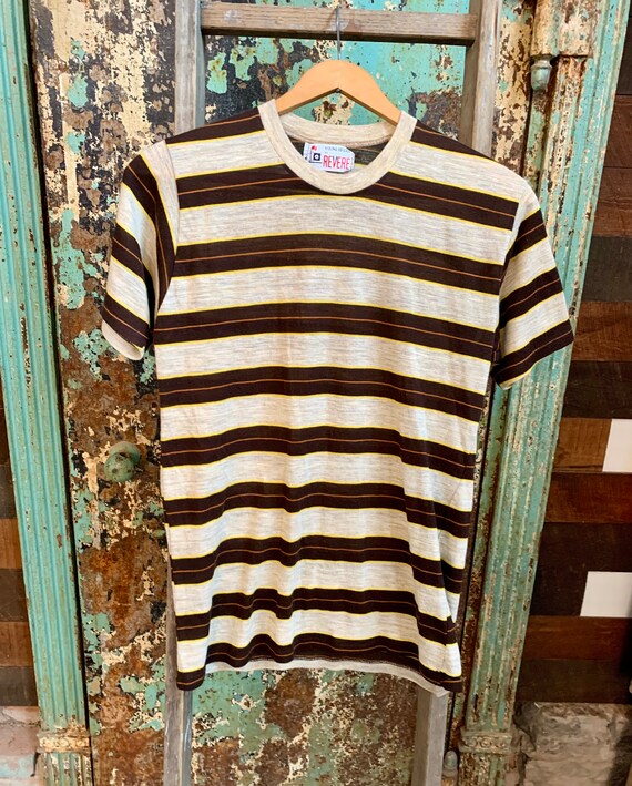 Vintage 1960s 1970s Striped T Shirt Single Stitch… - image 1