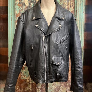 Vintage 1980s 1990s Black Leather Motorcycle Jacket XXL