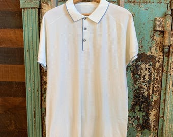Vintage 1960s White Knit Polo Shirt XL