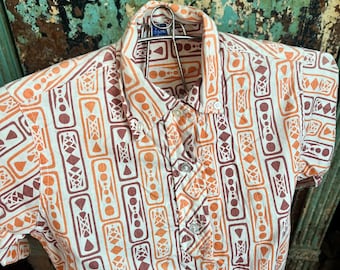 Vintage 1950s 1960s Women’s Tiki Hawaiian Cotton Shirt XS