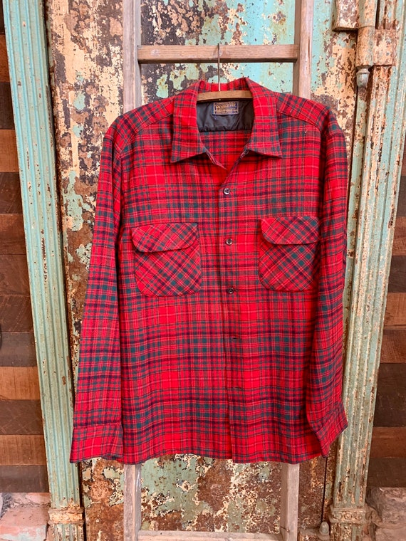 【Special】 50's PENDLETON BOARD SHIRT Vintage 50s Pendleton Loop Collar Shadow Plaid Wool Button