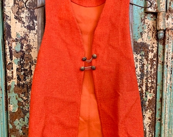 Vintage 1970s Handmade Orange Vest XS