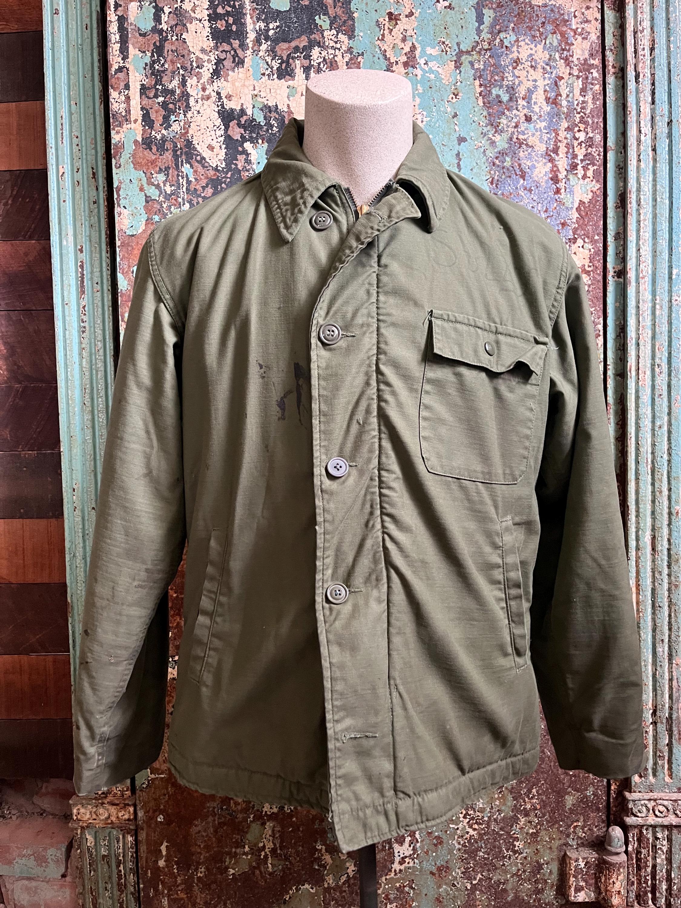 ★70s★us navy★vintage A2deck jacket Vintage A-2 US Navy Deck Jacket Olive Drab 2XL – Black Shag