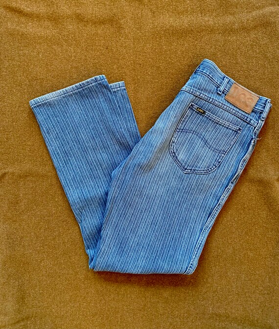 Vintage 1970s Pinstripe Lee Rider Jeans High Wais… - image 2