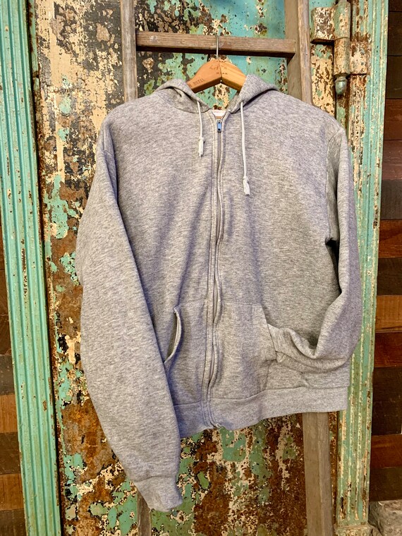 Vintage 1970s 1980s Gray Waffle Lined Hoodie Large - image 1