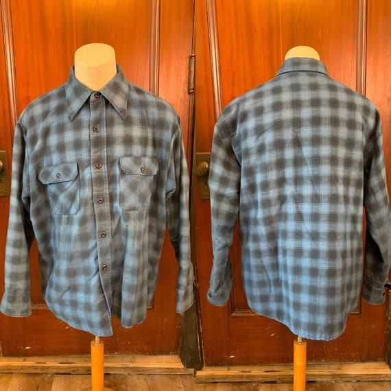 XL Vintage 1970’s 1980’s Blue Flannel Shirt Gem