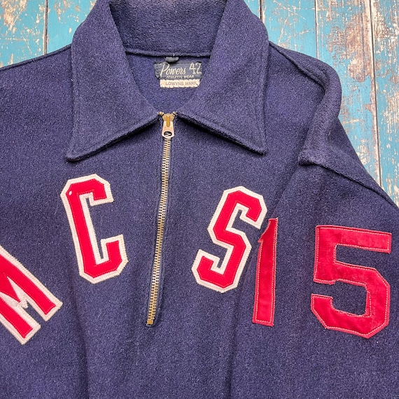Vintage 1940s Blue Wool  Zip Sports Jacket Large - image 8