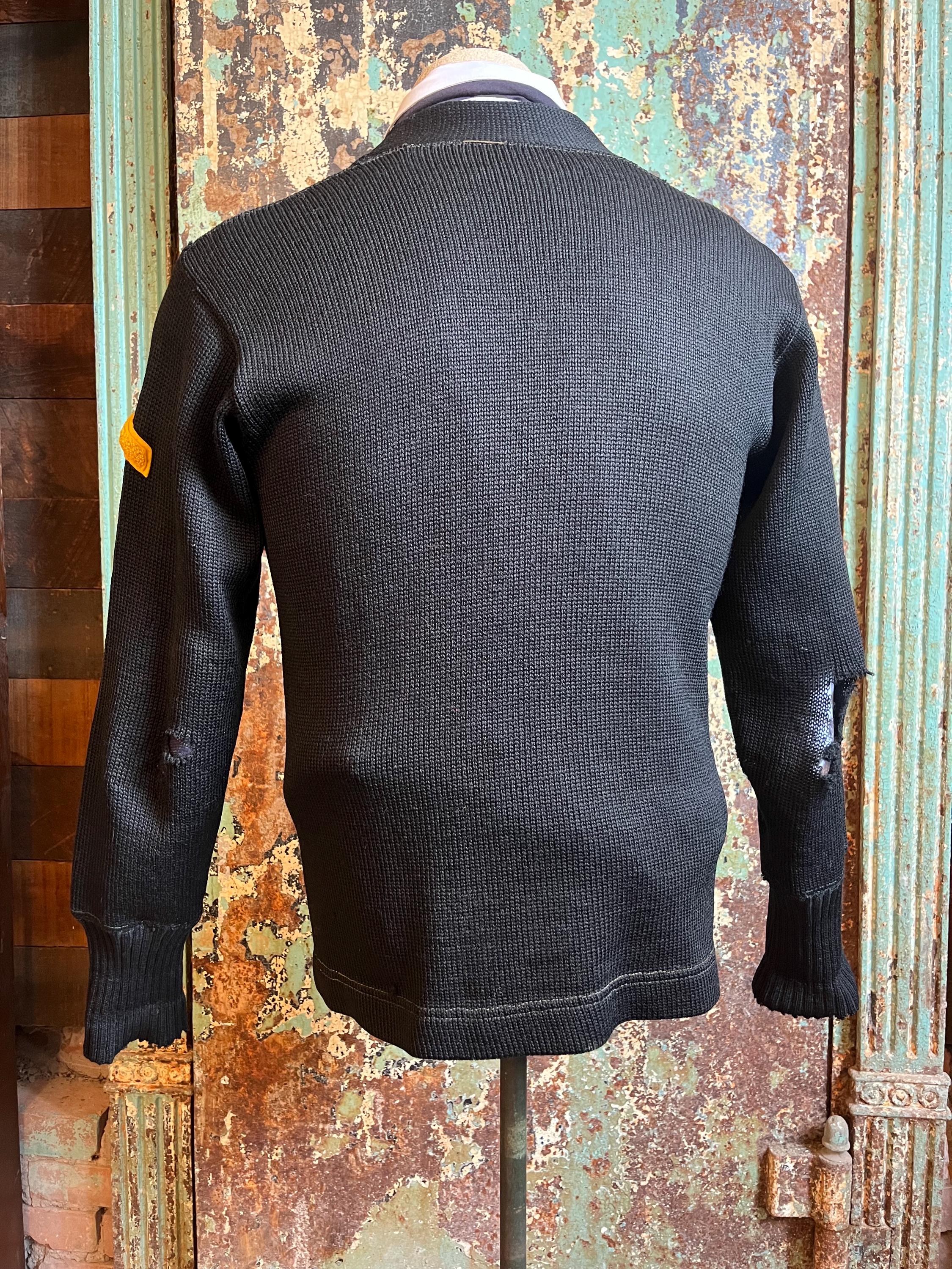 Vintage 1940s 1950s Sweater Black Wool Knit Collegiate Cardigan